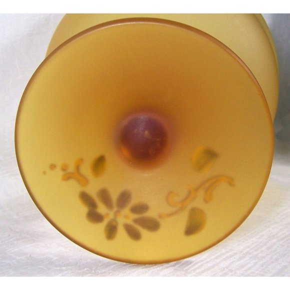 Satin Glass Golden Amber Pedestal Dish Flowers and Vines Vintage Lovely Decor 7" - Picture 7 of 9